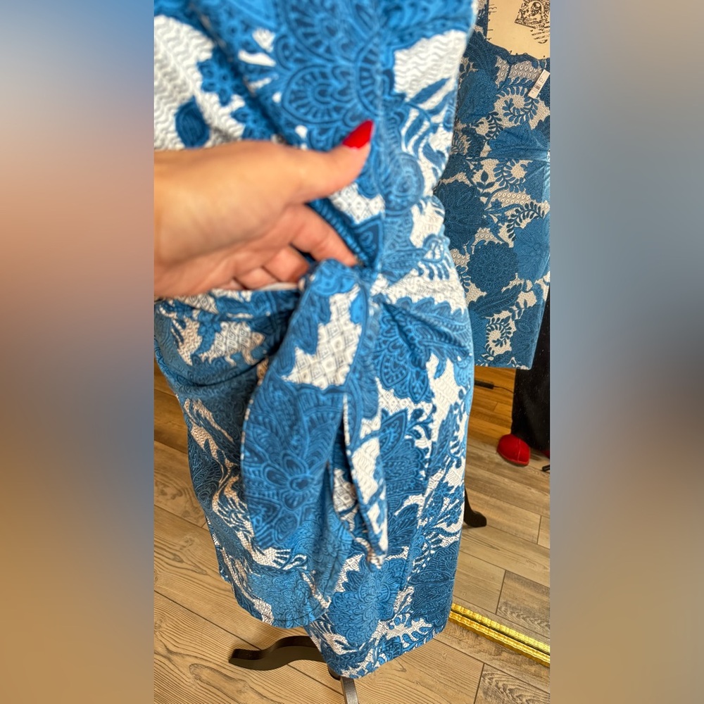 LOFT Blue Floral Tie-Waist One-Piece Swim Cover Dress - Picture 6 of 12